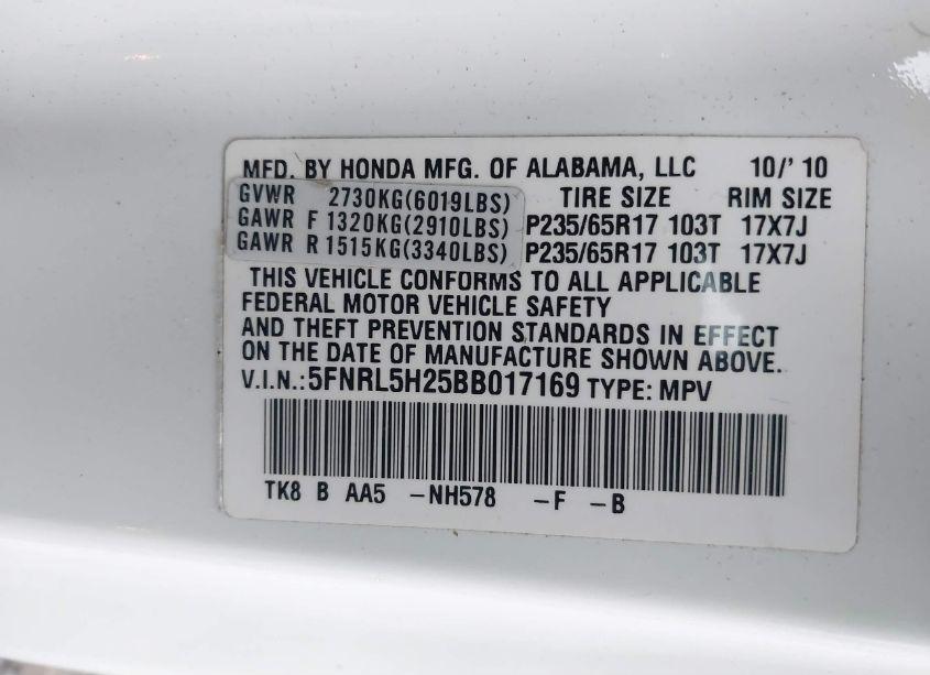 Photo 9 of 2011 Honda Odyssey LX (VIN 5FNRL5H25BB017169)
