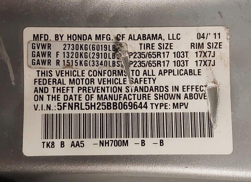 Photo 9 of 2011 Honda Odyssey LX (VIN 5FNRL5H25BB069644)