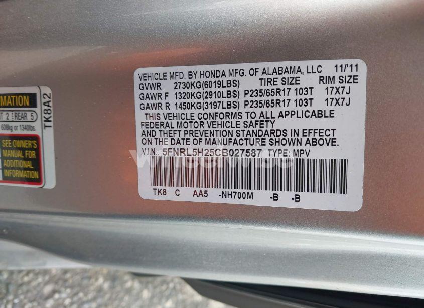Photo 9 of 2012 Honda Odyssey LX (VIN 5FNRL5H25CB027587)