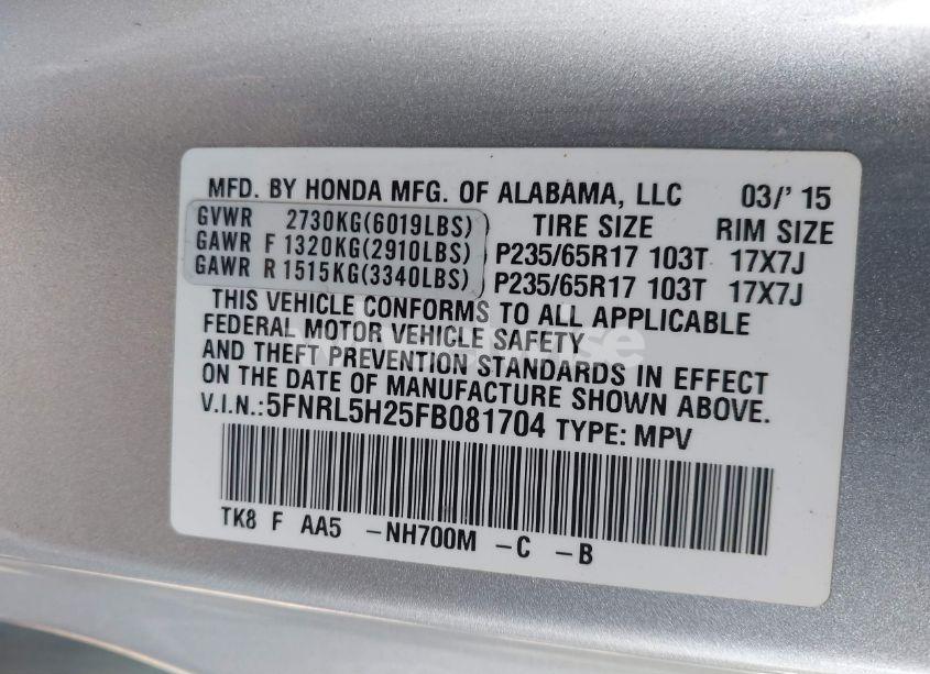 Photo 9 of 2015 Honda Odyssey LX (VIN 5FNRL5H25FB081704)