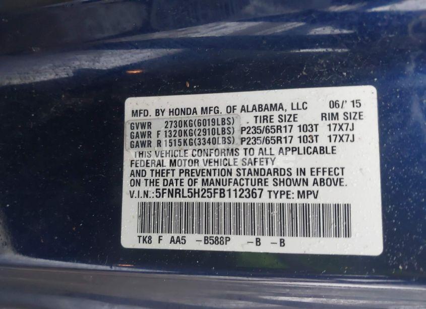 Photo 9 of 2015 Honda Odyssey LX (VIN 5FNRL5H25FB112367)