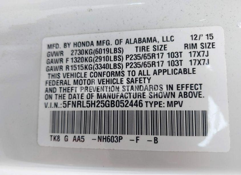 Photo 9 of 2016 Honda Odyssey LX (VIN 5FNRL5H25GB052446)