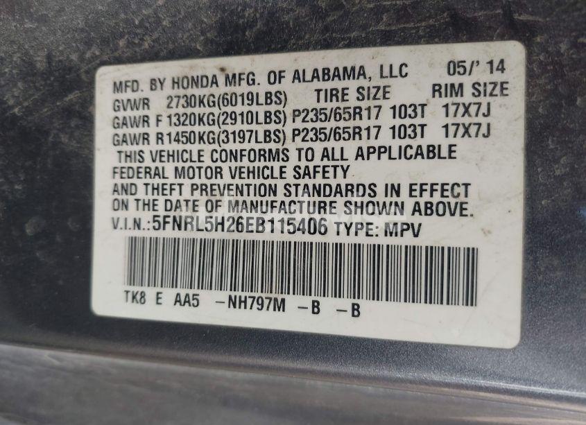 Photo 9 of 2014 Honda Odyssey LX (VIN 5FNRL5H26EB115406)