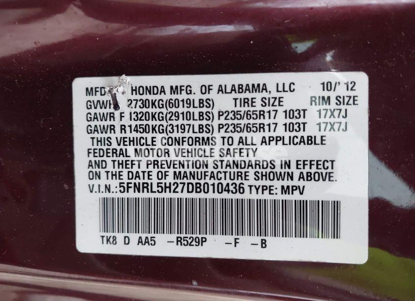 Photo 9 of 2013 Honda Odyssey LX (VIN 5FNRL5H27DB010436)