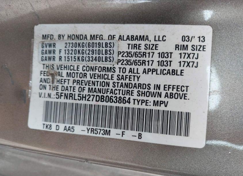 Photo 9 of 2013 Honda Odyssey LX (VIN 5FNRL5H27DB063864)