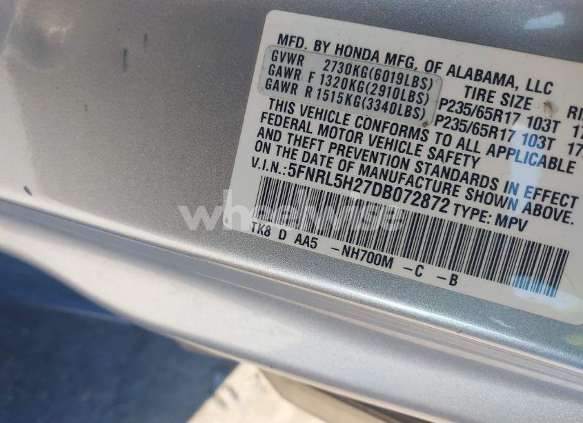Photo 9 of 2013 Honda Odyssey LX (VIN 5FNRL5H27DB072872)