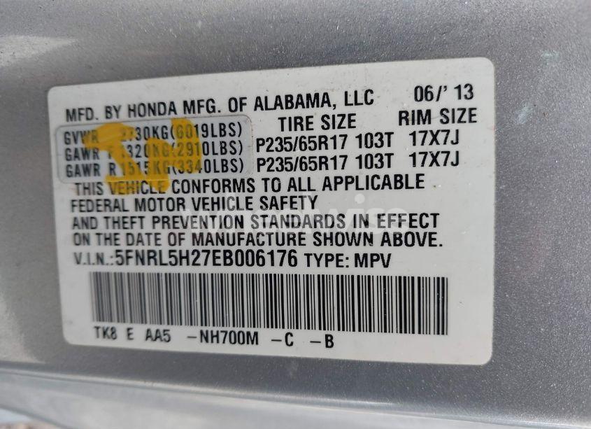 Photo 9 of 2014 Honda Odyssey LX (VIN 5FNRL5H27EB006176)