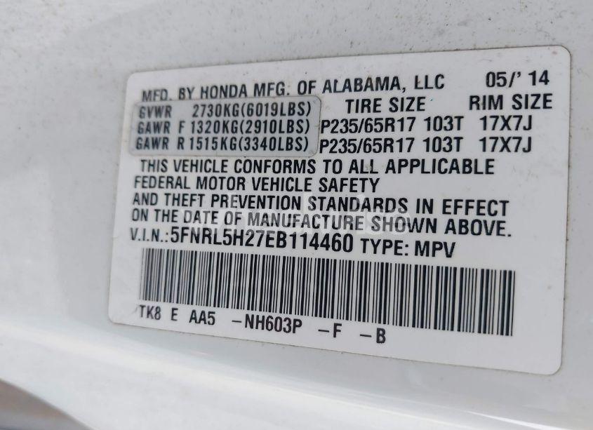 Photo 9 of 2014 Honda Odyssey LX (VIN 5FNRL5H27EB114460)
