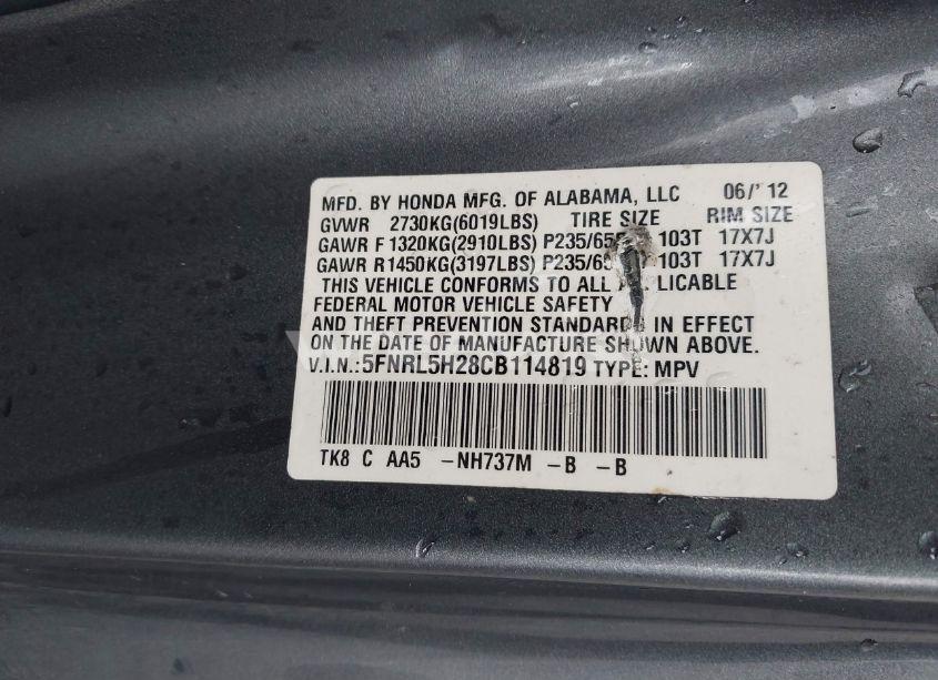 Photo 9 of 2012 Honda Odyssey LX (VIN 5FNRL5H28CB114819)