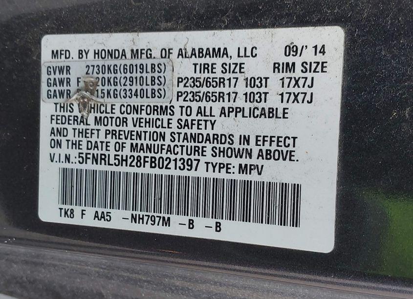 Photo 9 of 2015 Honda Odyssey LX (VIN 5FNRL5H28FB021397)