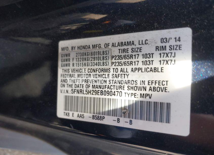 Photo 9 of 2014 Honda Odyssey LX (VIN 5FNRL5H29EB090470)