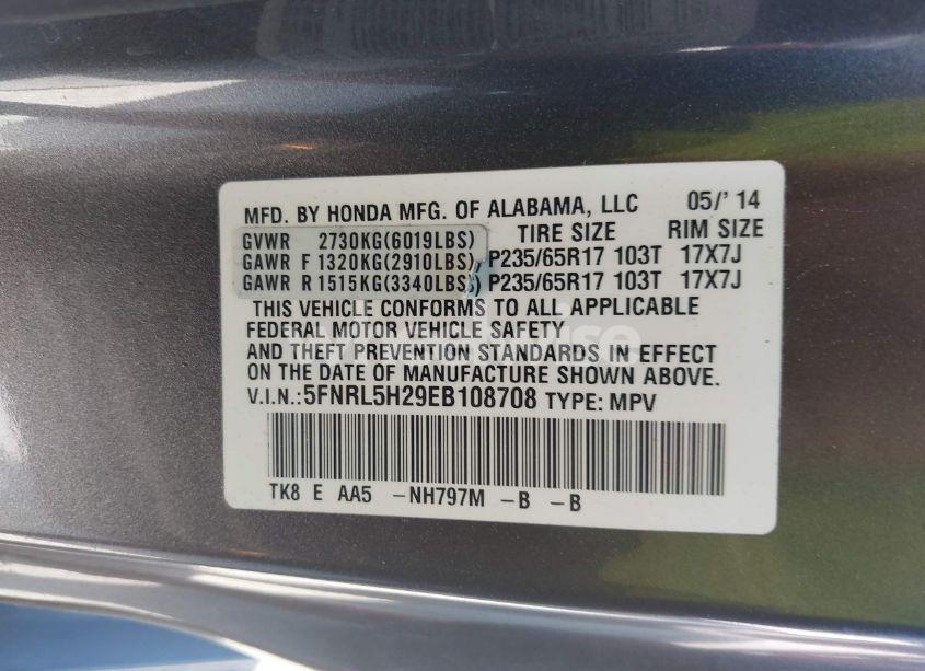 Photo 9 of 2014 Honda Odyssey LX (VIN 5FNRL5H29EB108708)
