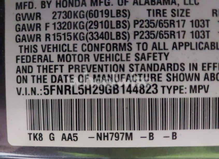 Photo 9 of 2016 Honda Odyssey LX (VIN 5FNRL5H29GB144823)