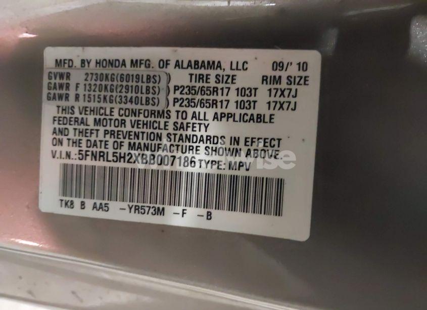 Photo 9 of 2011 Honda Odyssey LX (VIN 5FNRL5H2XBB007186)