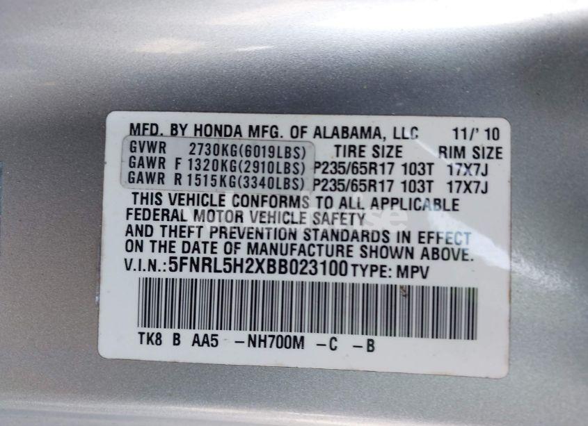 Photo 9 of 2011 Honda Odyssey LX (VIN 5FNRL5H2XBB023100)