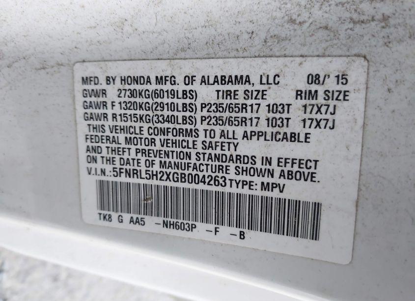 Photo 8 of 2016 Honda Odyssey LX (VIN 5FNRL5H2XGB004263)