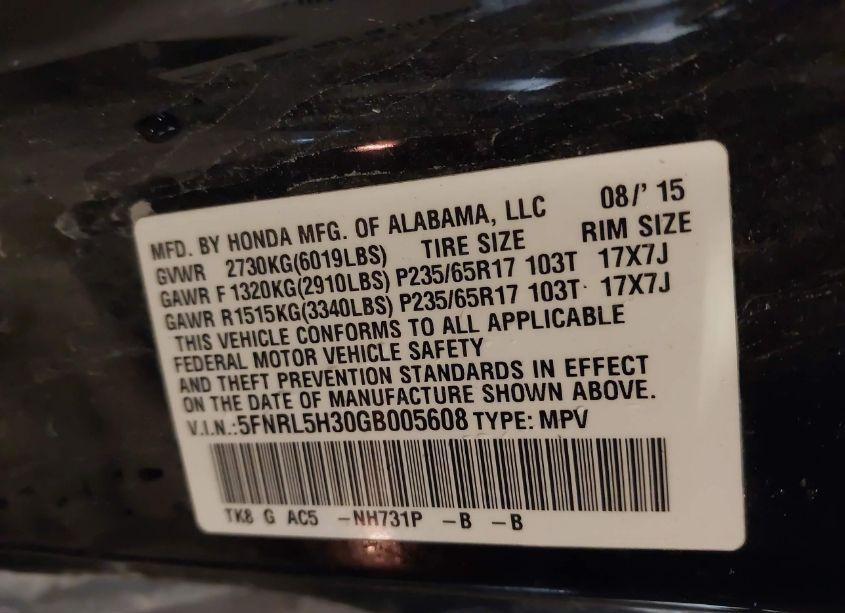 Photo 9 of 2016 Honda Odyssey SE (VIN 5FNRL5H30GB005608)