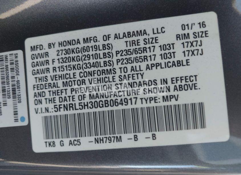 Photo 9 of 2016 Honda Odyssey SE (VIN 5FNRL5H30GB064917)