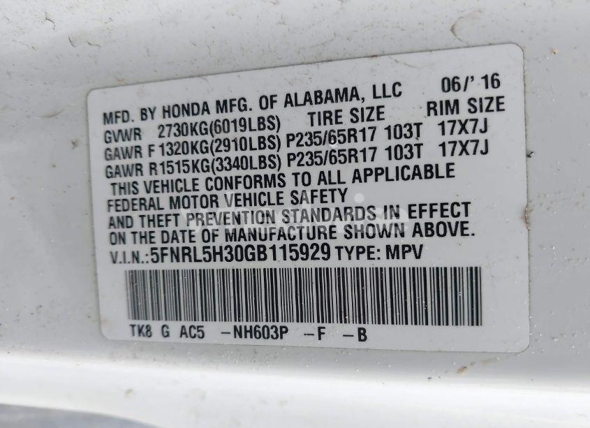 Photo 9 of 2016 Honda Odyssey SE (VIN 5FNRL5H30GB115929)