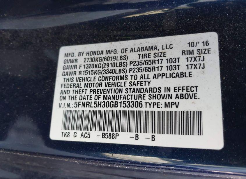 Photo 9 of 2016 Honda Odyssey SE (VIN 5FNRL5H30GB153306)