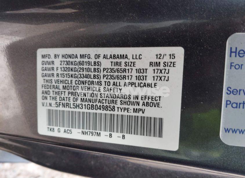 Photo 9 of 2016 Honda Odyssey SE (VIN 5FNRL5H31GB049858)