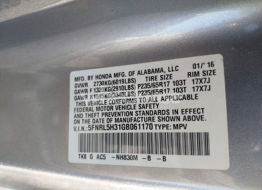 Photo 9 of 2016 Honda Odyssey SE (VIN 5FNRL5H31GB061170)