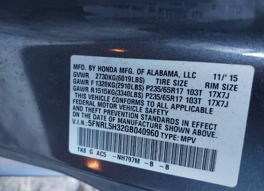 Photo 9 of 2016 Honda Odyssey SE (VIN 5FNRL5H32GB040960)