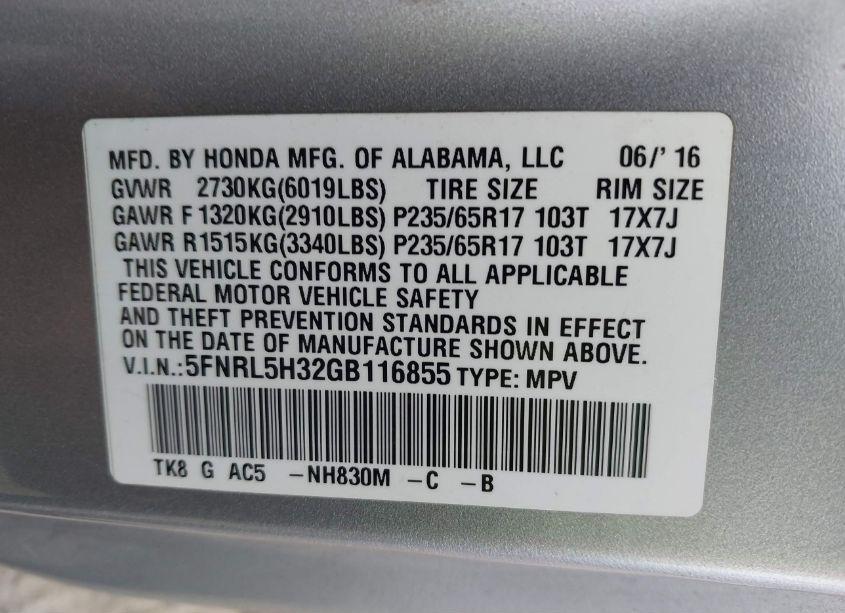 Photo 9 of 2016 Honda Odyssey SE (VIN 5FNRL5H32GB116855)