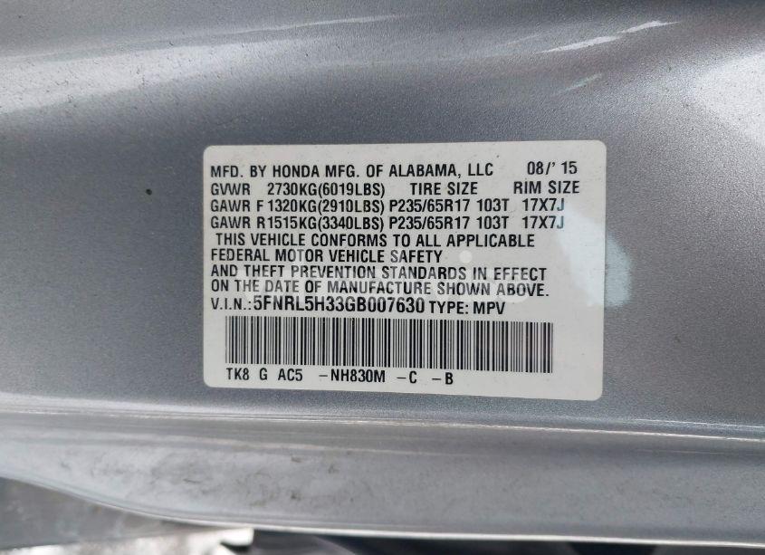 Photo 9 of 2016 Honda Odyssey SE (VIN 5FNRL5H33GB007630)