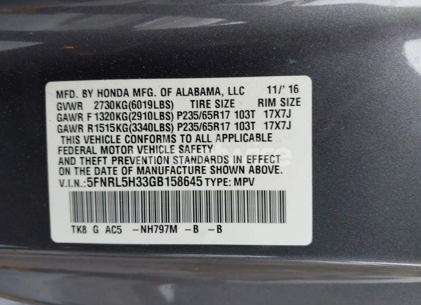 Photo 9 of 2016 Honda Odyssey SE (VIN 5FNRL5H33GB158645)