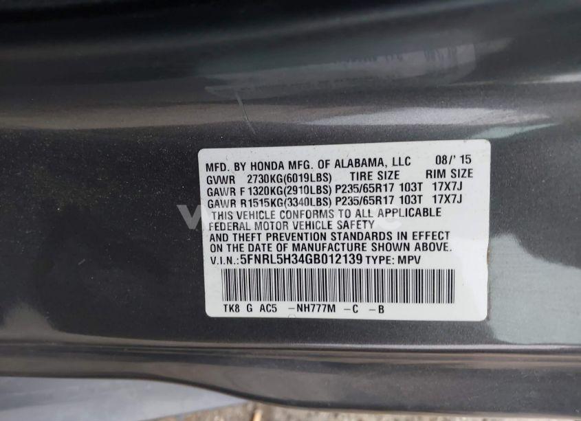Photo 9 of 2016 Honda Odyssey SE (VIN 5FNRL5H34GB012139)