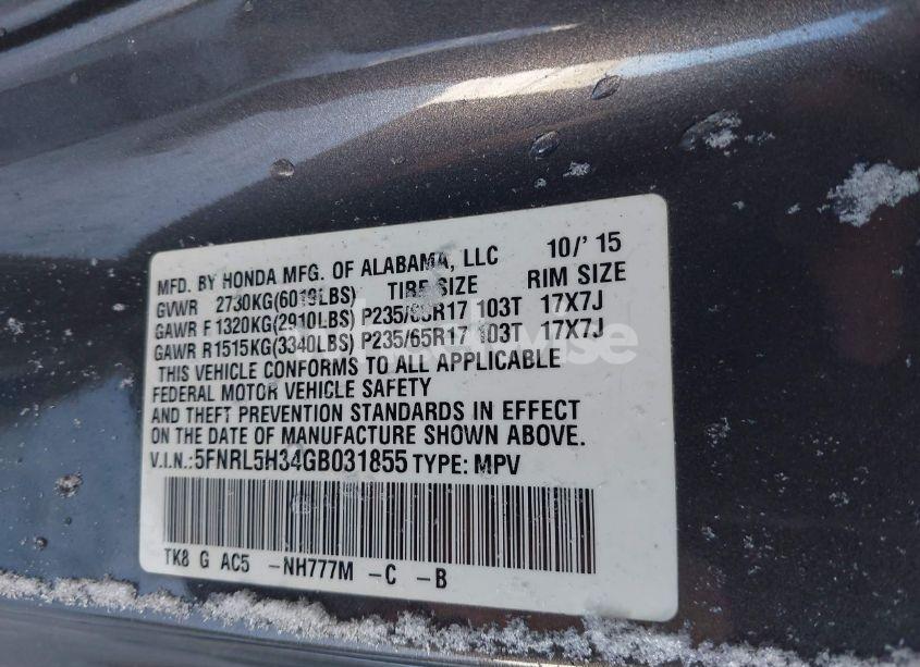 Photo 9 of 2016 Honda Odyssey SE (VIN 5FNRL5H34GB031855)