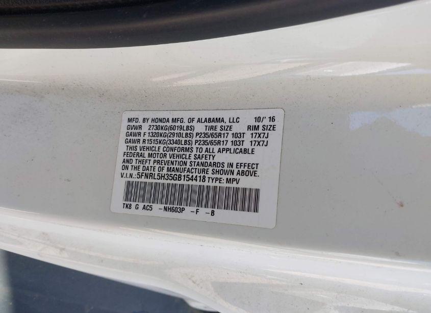 Photo 9 of 2016 Honda Odyssey SE (VIN 5FNRL5H35GB154418)