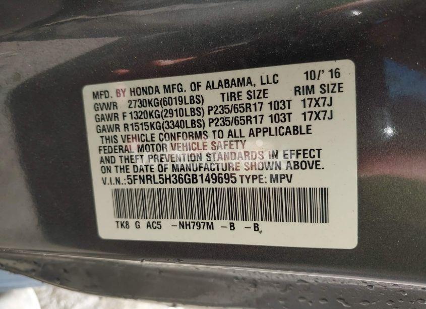 Photo 9 of 2016 Honda Odyssey SE (VIN 5FNRL5H36GB149695)