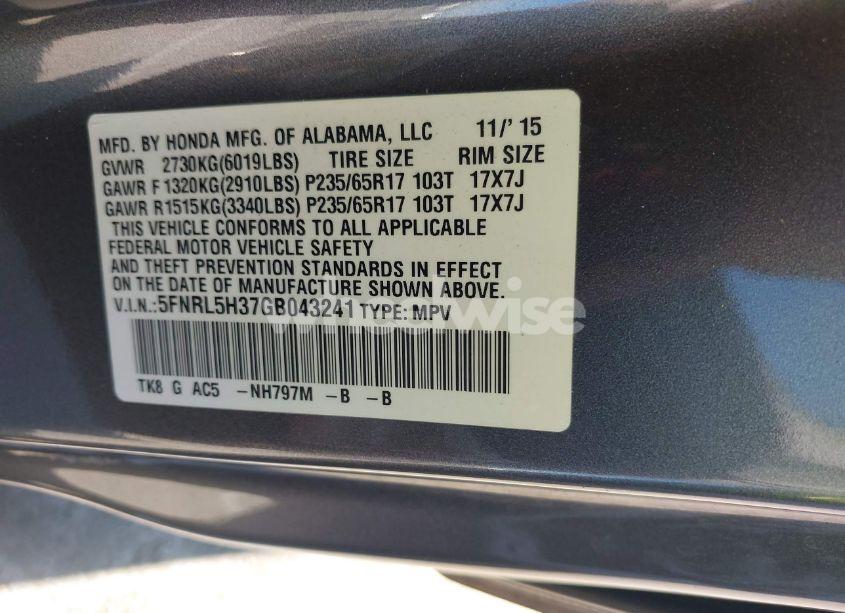 Photo 9 of 2016 Honda Odyssey SE (VIN 5FNRL5H37GB043241)