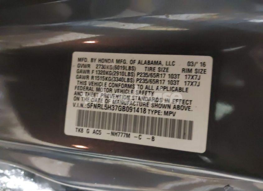 Photo 9 of 2016 Honda Odyssey SE (VIN 5FNRL5H37GB091418)