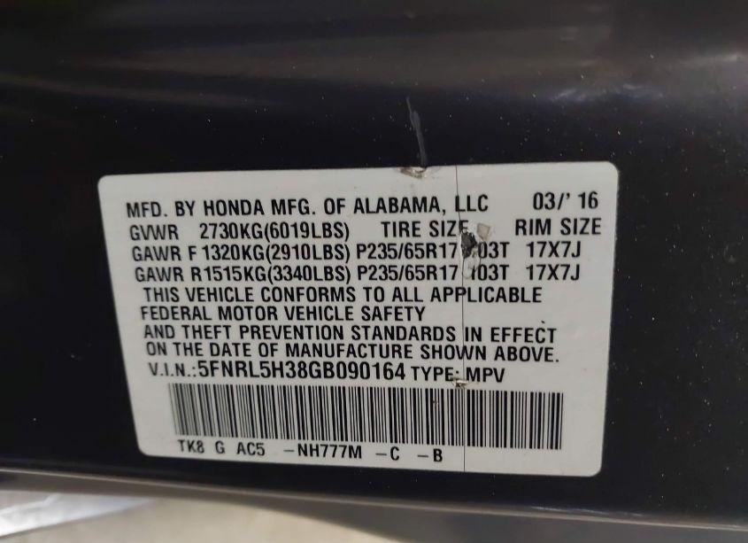 Photo 9 of 2016 Honda Odyssey SE (VIN 5FNRL5H38GB090164)