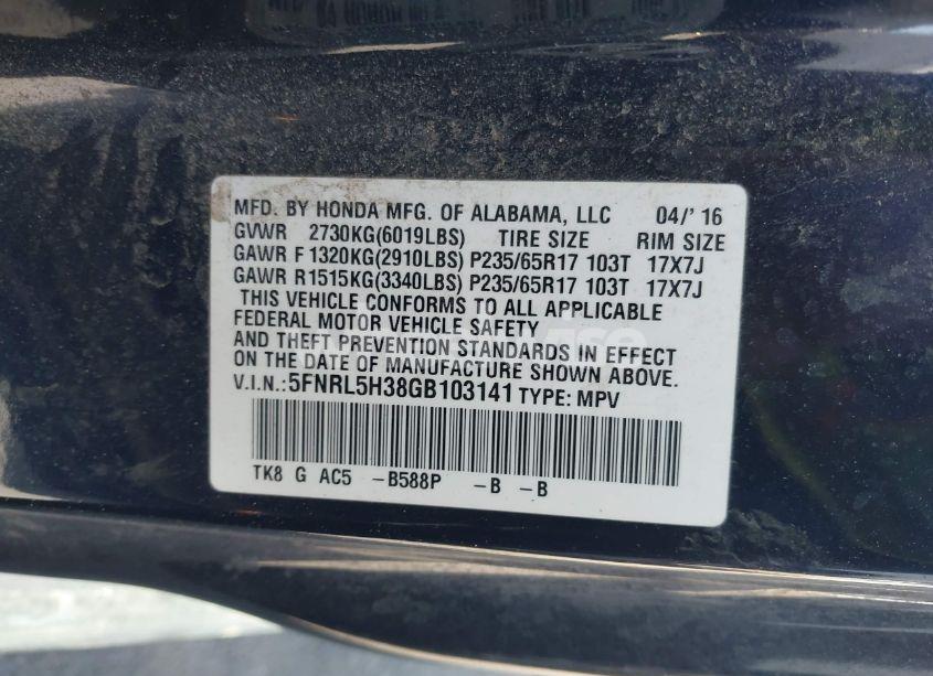 Photo 9 of 2016 Honda Odyssey SE (VIN 5FNRL5H38GB103141)