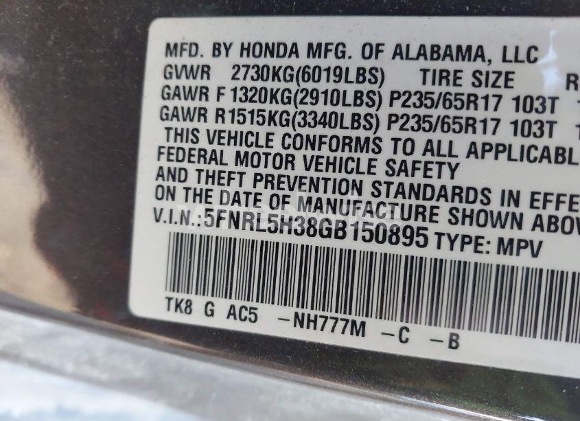 Photo 9 of 2016 Honda Odyssey SE (VIN 5FNRL5H38GB150895)