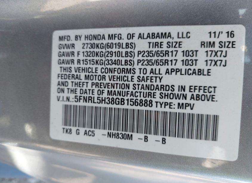 Photo 9 of 2016 Honda Odyssey SE (VIN 5FNRL5H38GB156888)