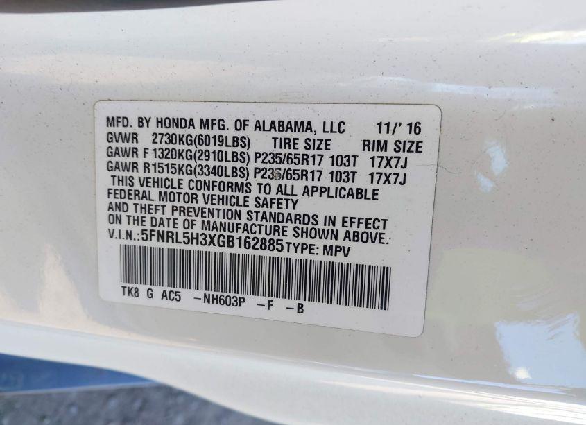 Photo 9 of 2016 Honda Odyssey SE (VIN 5FNRL5H3XGB162885)