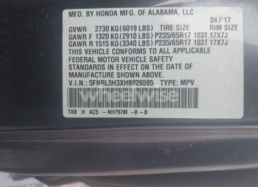 Photo 9 of 2017 Honda Odyssey SE (VIN 5FNRL5H3XHB026595)