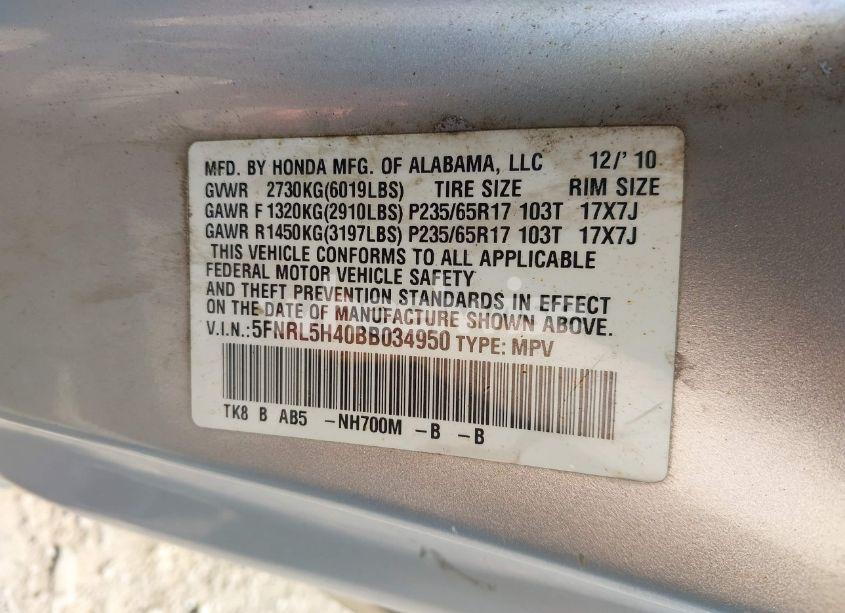 Photo 9 of 2011 Honda Odyssey EX (VIN 5FNRL5H40BB034950)