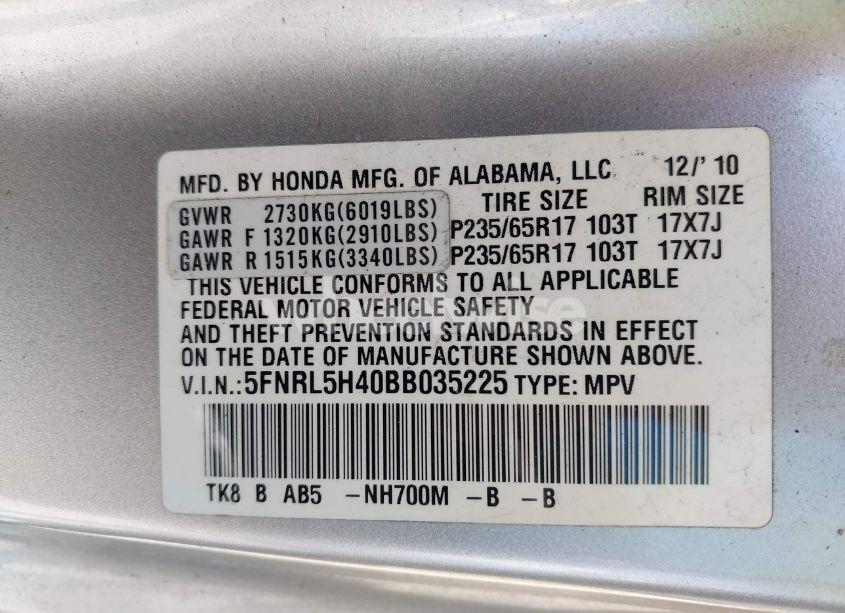 Photo 9 of 2011 Honda Odyssey EX (VIN 5FNRL5H40BB035225)