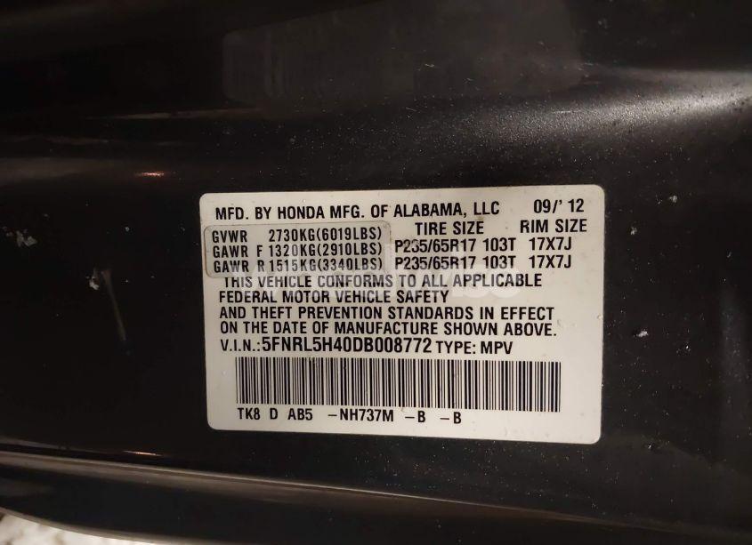 Photo 9 of 2013 Honda Odyssey EX (VIN 5FNRL5H40DB008772)