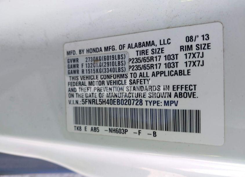Photo 9 of 2014 Honda Odyssey EX (VIN 5FNRL5H40EB020728)