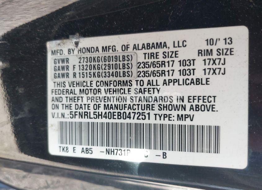 Photo 9 of 2014 Honda Odyssey EX (VIN 5FNRL5H40EB047251)