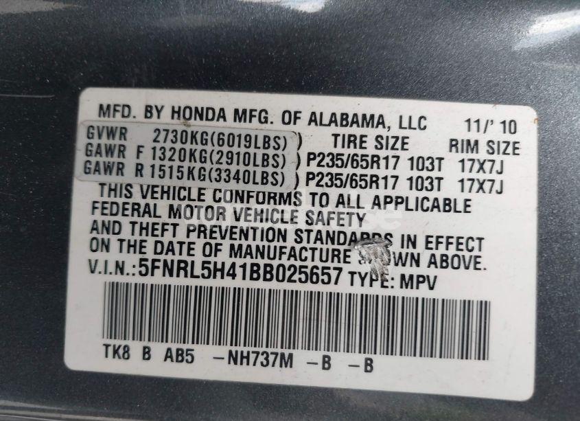 Photo 9 of 2011 Honda Odyssey EX (VIN 5FNRL5H41BB025657)