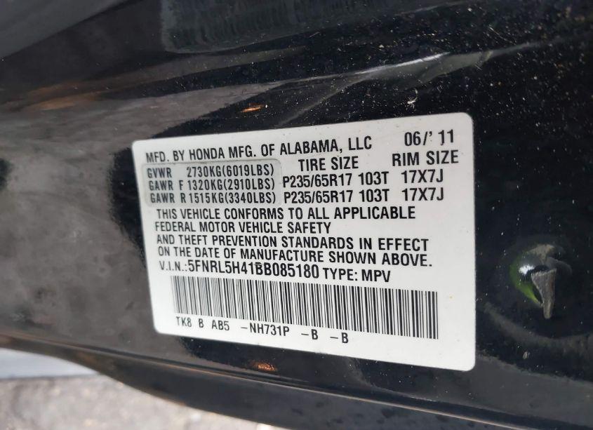 Photo 9 of 2011 Honda Odyssey EX (VIN 5FNRL5H41BB085180)