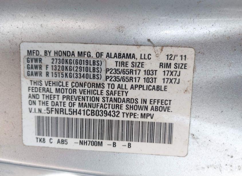 Photo 9 of 2012 Honda Odyssey EX (VIN 5FNRL5H41CB039432)